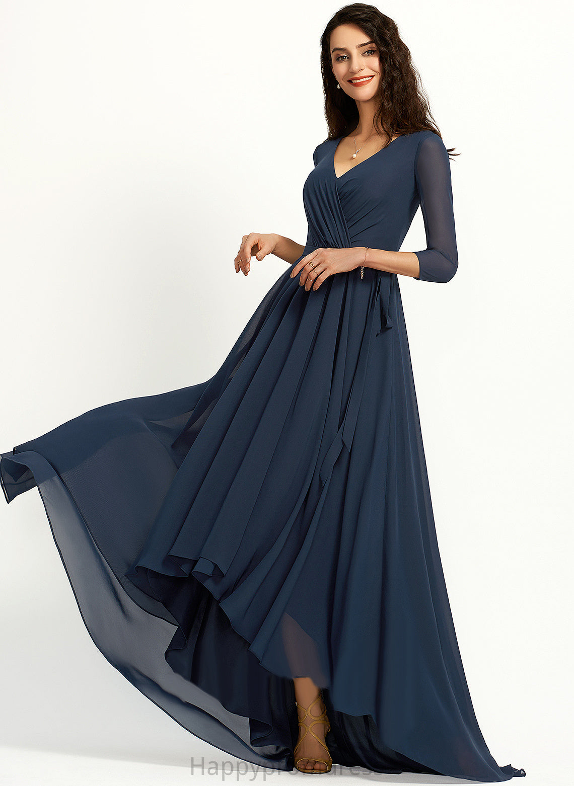 Pleated Kennedi With Cocktail Asymmetrical A-Line Dress V-neck Cocktail Dresses Chiffon