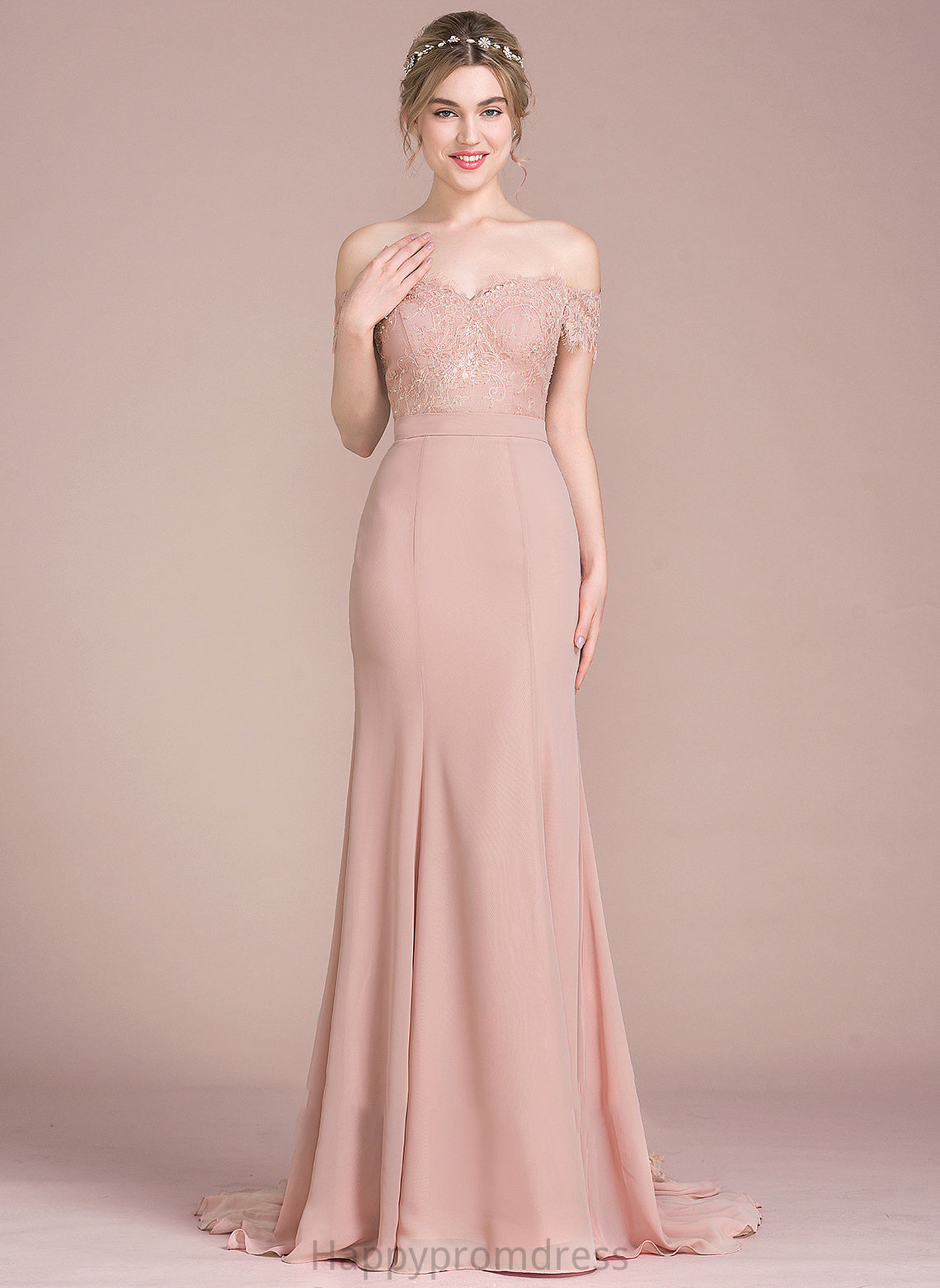 Court Lace Sequins Off-the-Shoulder Trumpet/Mermaid With Prom Dresses Train Chiffon Estrella