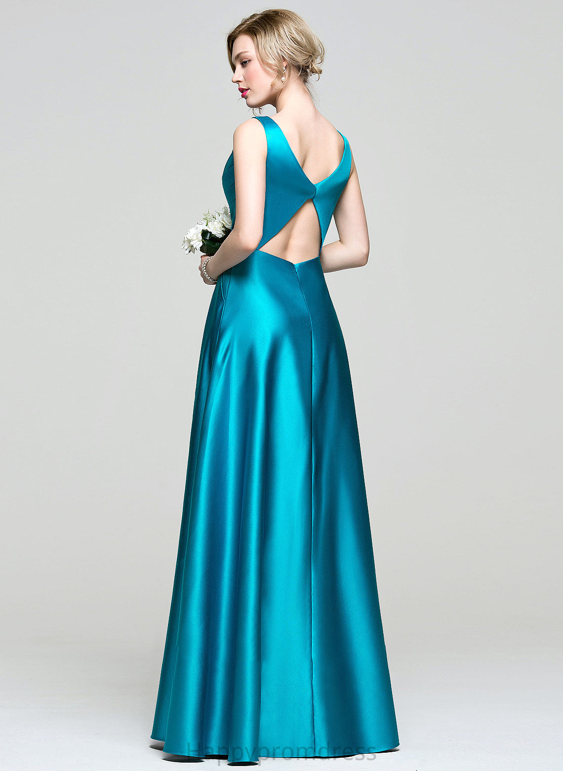 Pockets Satin Ruffle V-neck With Alena Floor-Length Prom Dresses Ball-Gown/Princess