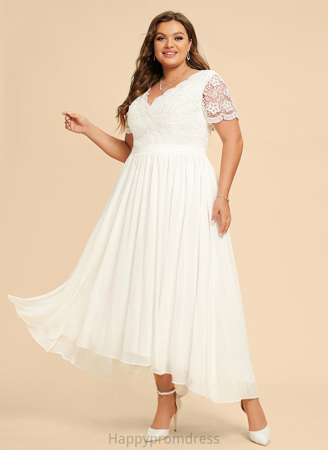 V-neck Noemi Wedding Dresses Wedding A-Line Dress Asymmetrical Chiffon Lace