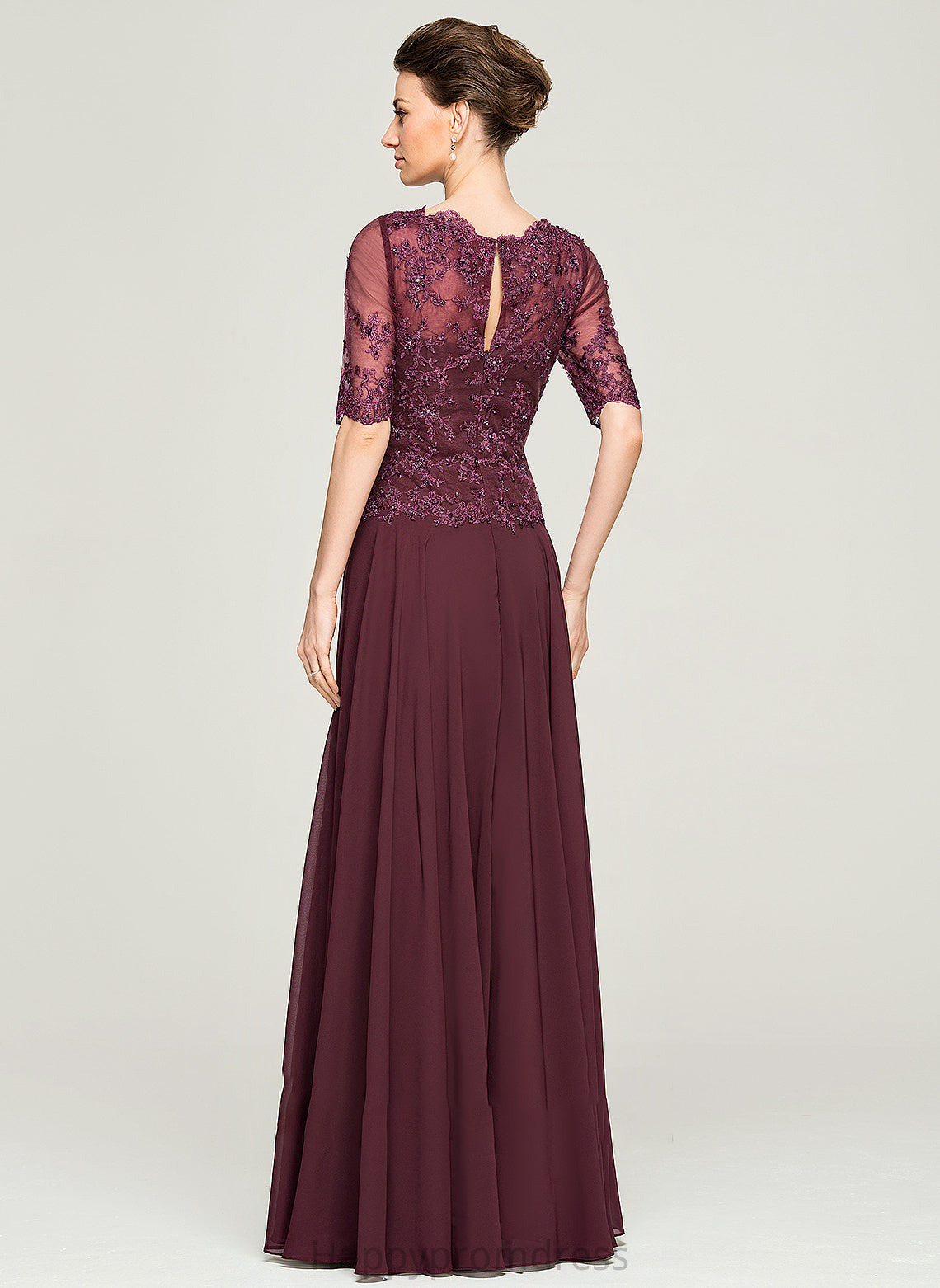 Sequins Mother of the Bride Dresses Scoop With Floor-Length of the Chiffon Mother Bride A-Line Lace Dress Beading Amiah Neck