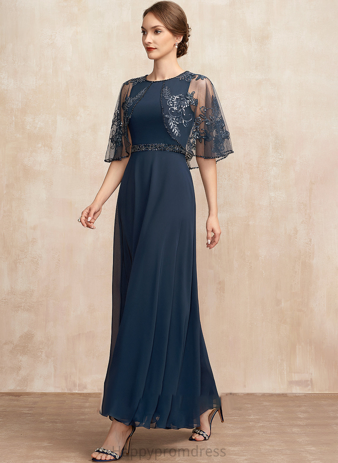 Scoop Reyna Ankle-Length Dress Neck Mother of the Bride Dresses Lace the Chiffon With Mother of Sequins A-Line Bride Beading