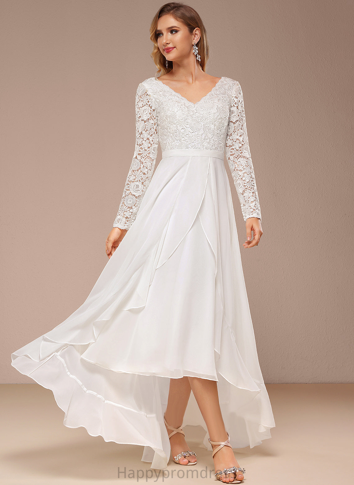 Chiffon Reagan Dress V-neck Wedding Dresses A-Line Lace Wedding Asymmetrical