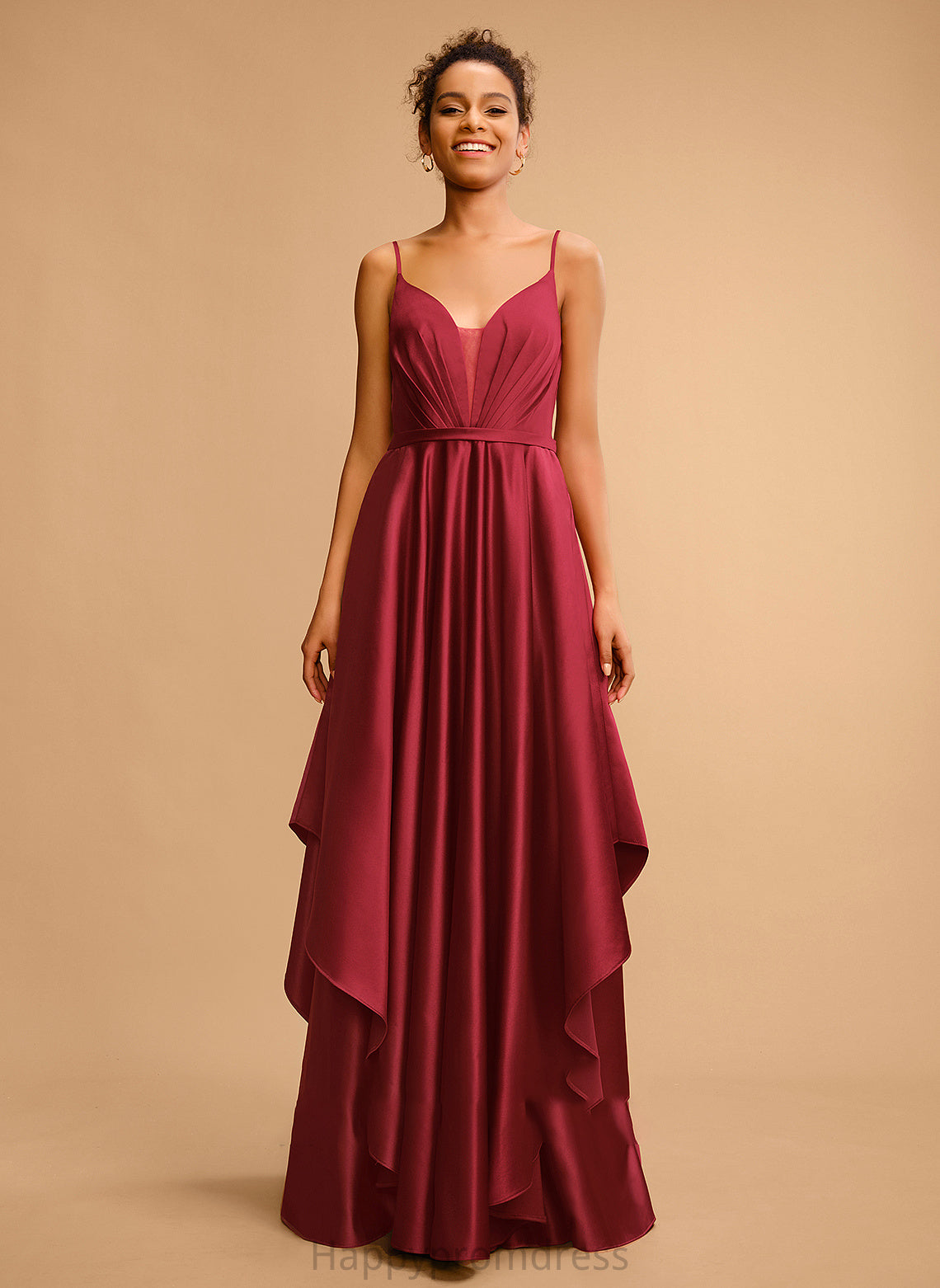 V-neck Floor-Length Millicent Satin Prom Dresses Ball-Gown/Princess