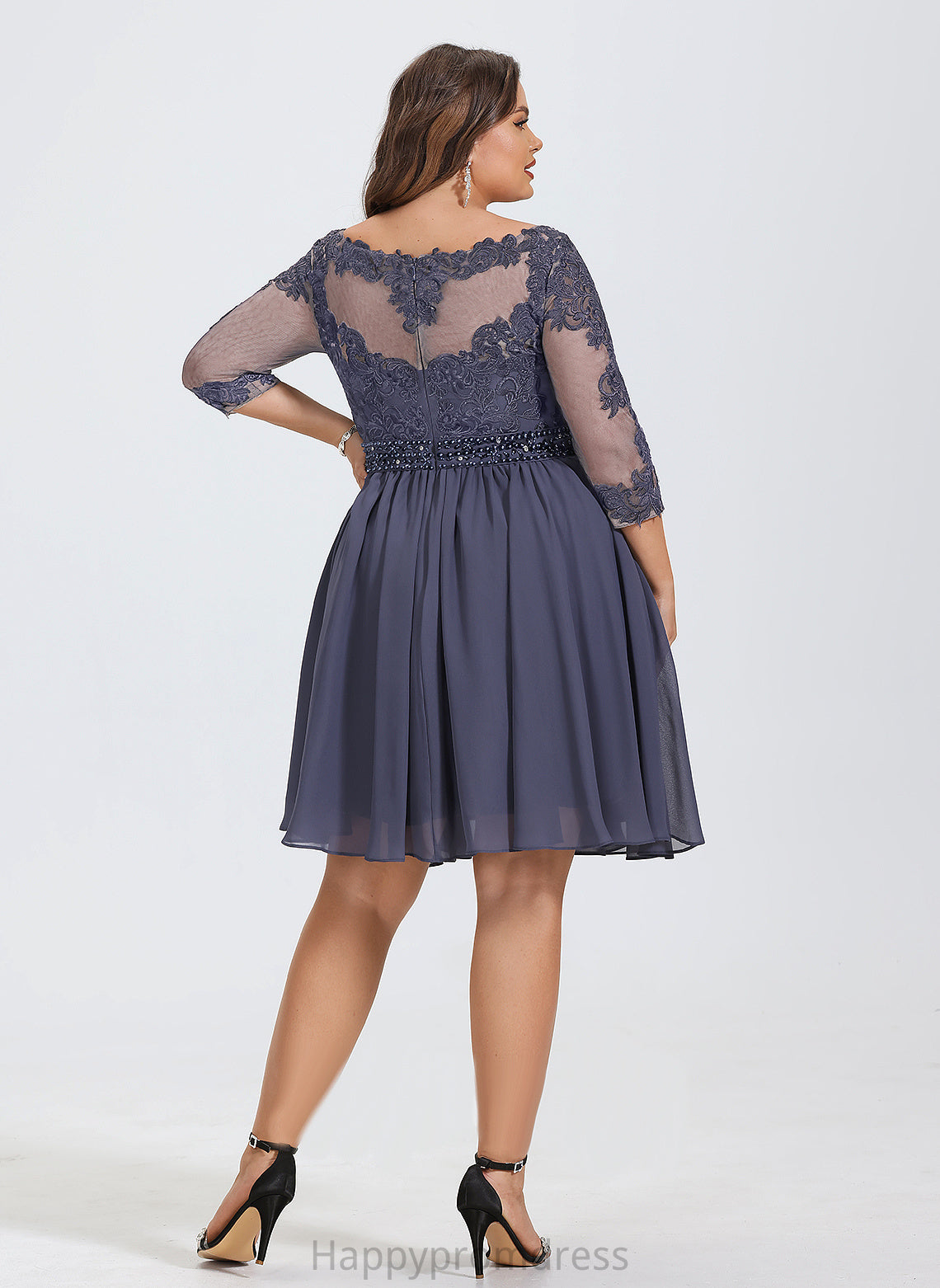 Knee-Length Scoop Chiffon Dress Cocktail Charlie Cocktail Dresses Neck Beading Lace With A-Line