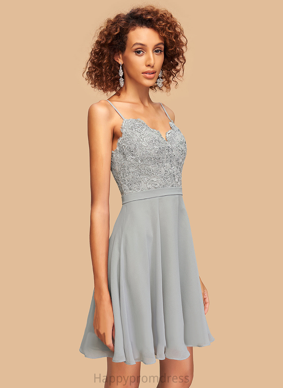 Beading V-neck With Melanie Lace Chiffon Short/Mini Homecoming Homecoming Dresses Dress A-Line