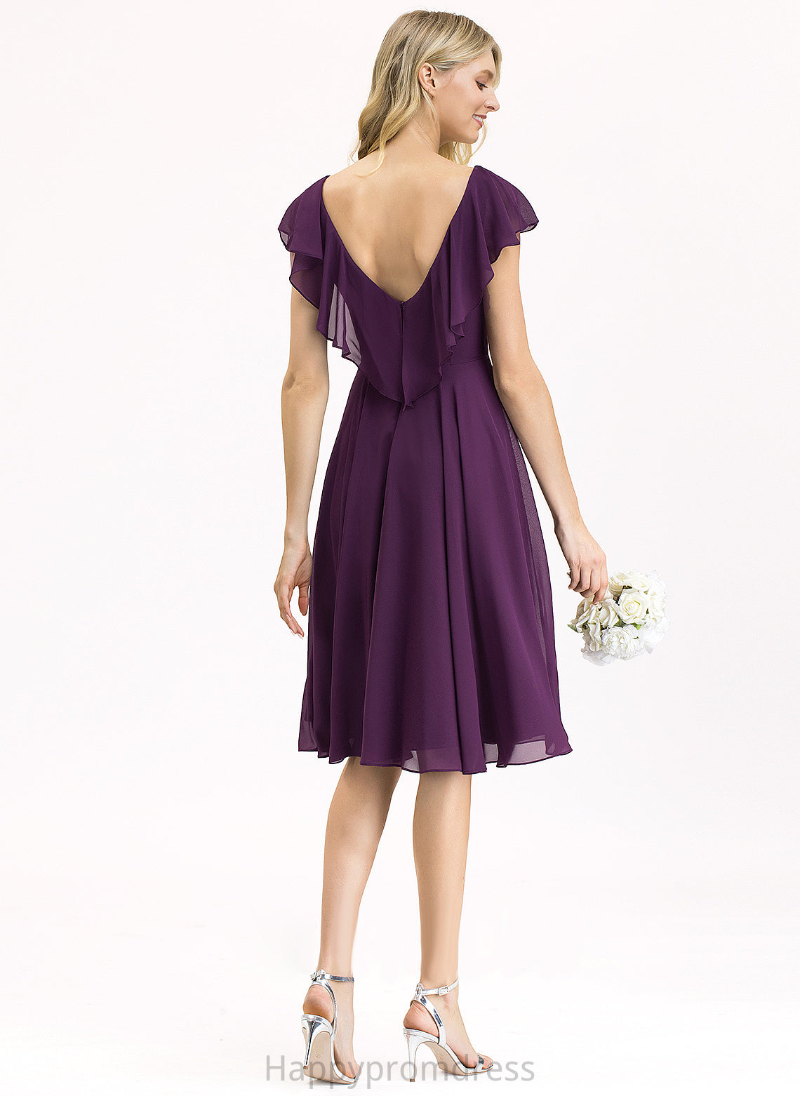 Chiffon With A-Line Mariah Ruffles Cocktail Cascading Knee-Length V-neck Dress Cocktail Dresses