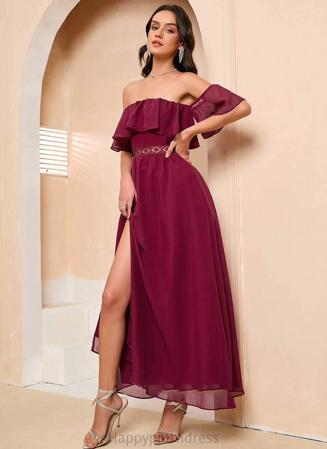 Prom Dresses With Off-the-Shoulder Ankle-Length A-Line Front Split Nita