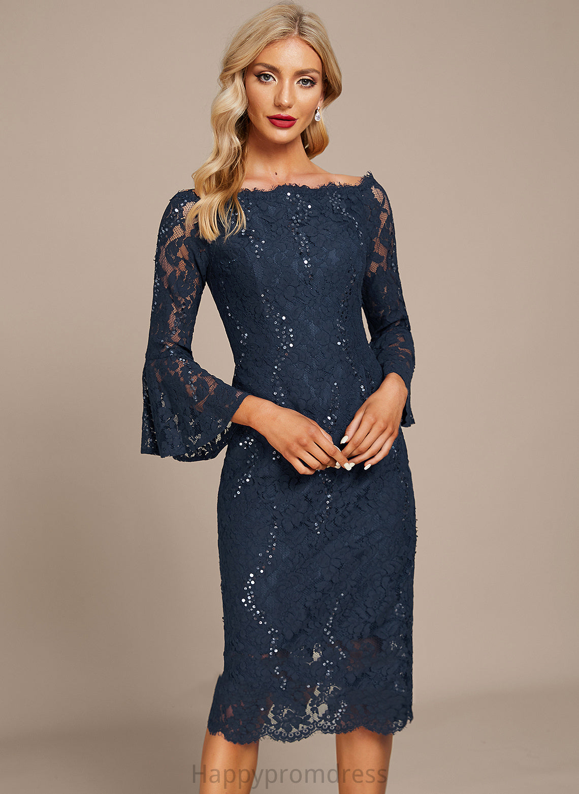 Off-the-Shoulder Sophie Sheath/Column Knee-Length With Dress Cocktail Sequins Lace Cocktail Dresses