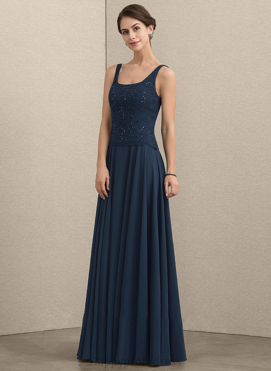 Mother of the Bride Dresses of Bride Neckline Chiffon With Dress Lace the Sequins Floor-Length A-Line Square Mother Ella