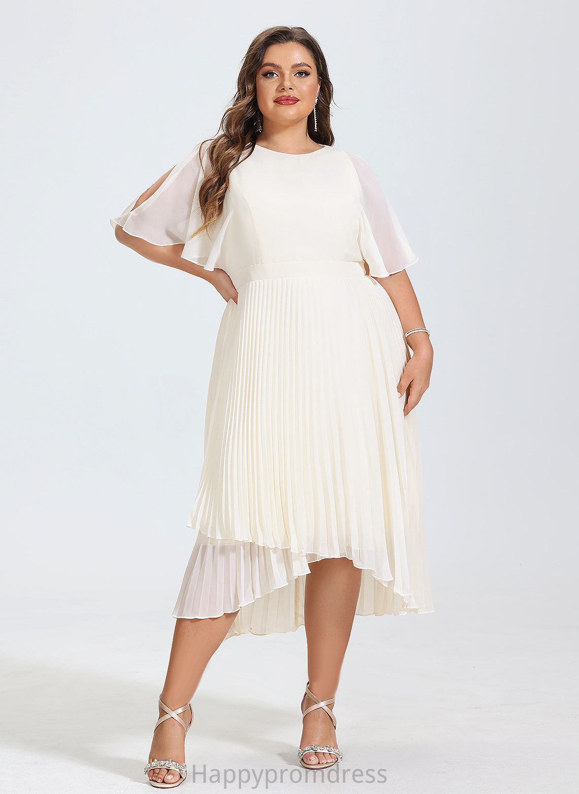 A-Line With Kamila Cocktail Dresses Asymmetrical Cocktail Dress Pleated Scoop Neck Chiffon