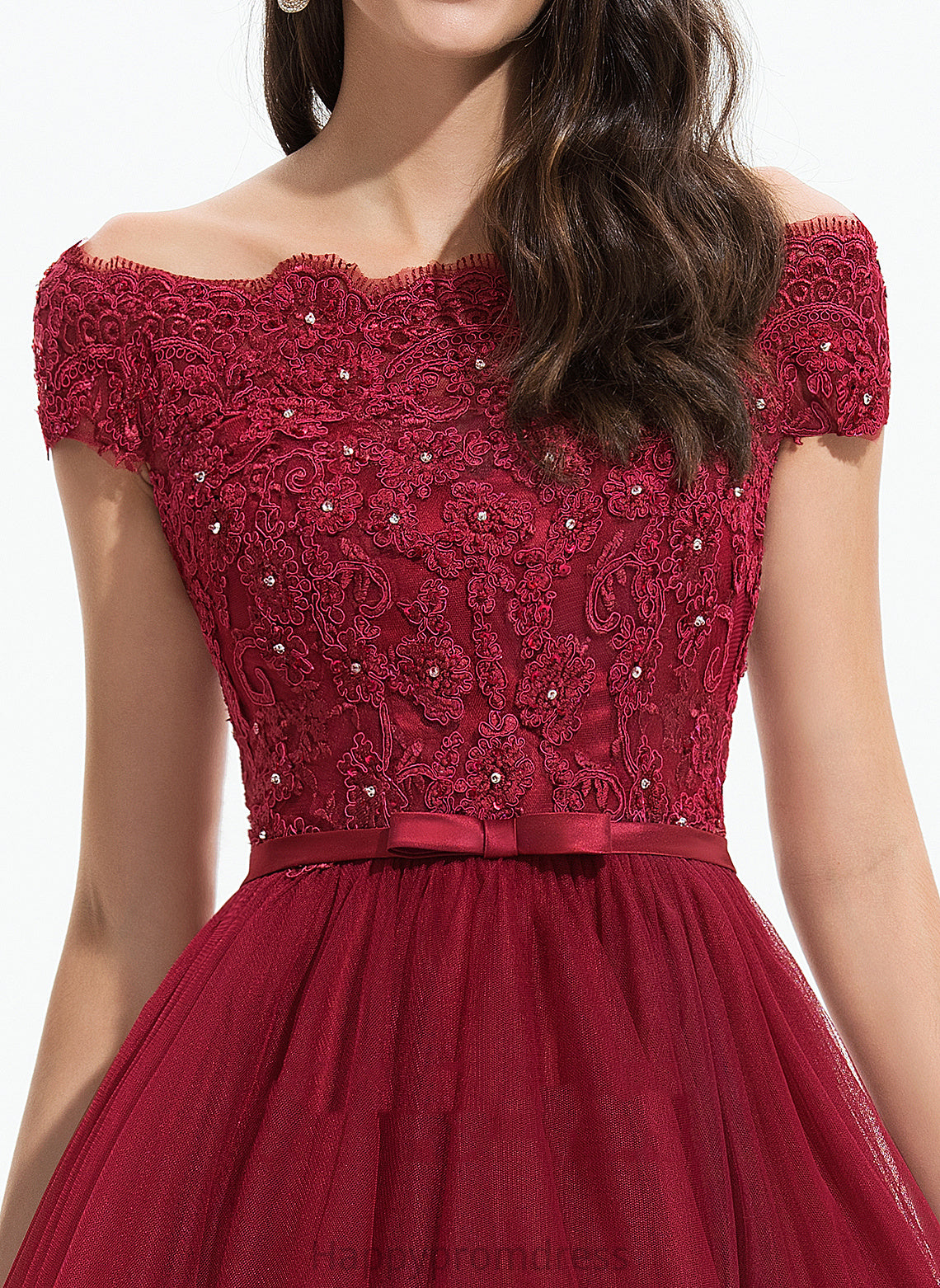 Bow(s) Asymmetrical Homecoming Beading Off-the-Shoulder Lace Tulle Mikayla A-Line With Homecoming Dresses Dress