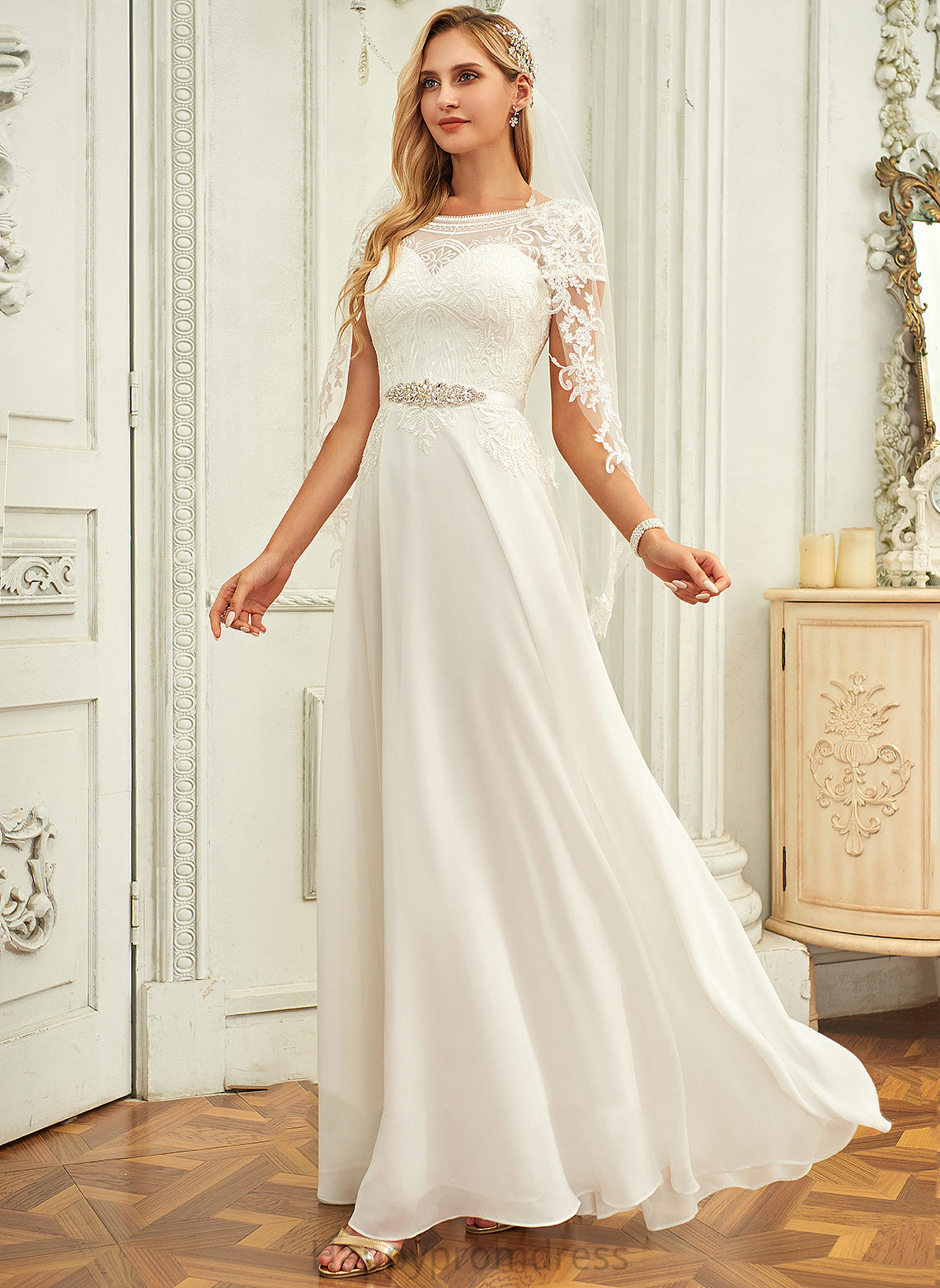 Wedding Dresses Chiffon Camryn Neck Floor-Length With Sequins Lace Scoop Wedding Dress