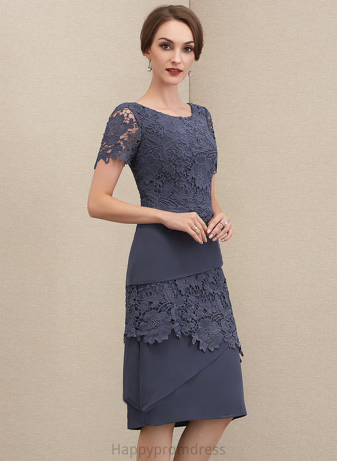 Knee-Length Lace Bride Erin Scoop of Chiffon Mother of the Bride Dresses Sheath/Column Dress Neck Mother the