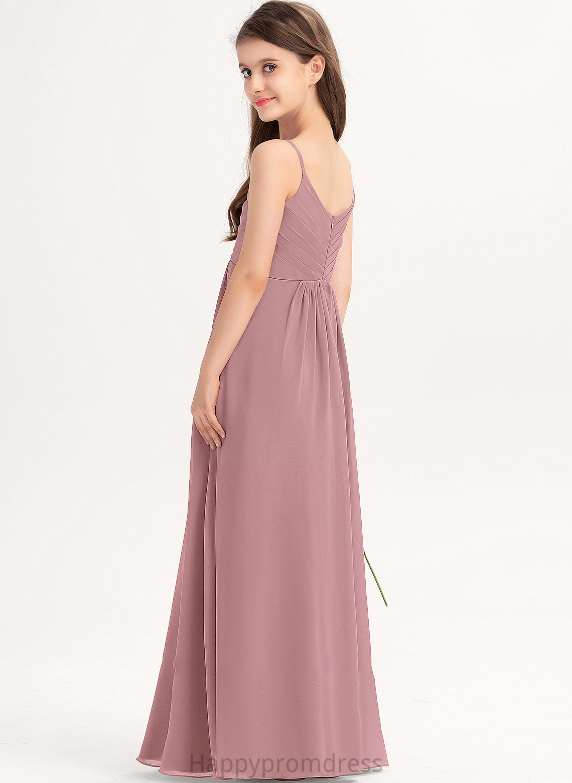 With Junior Bridesmaid Dresses Ada Ruffle A-Line Chiffon V-neck Floor-Length