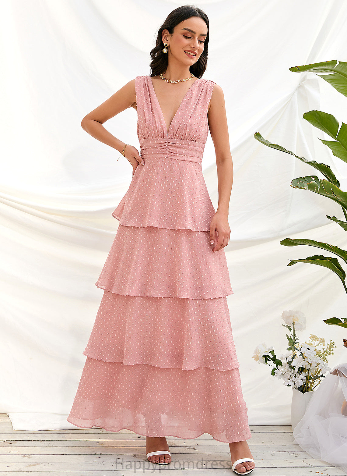 A-Line V-neck Ankle-Length Silhouette Fabric Length Neckline Straps Tessa Floor Length A-Line/Princess Sleeveless Bridesmaid Dresses