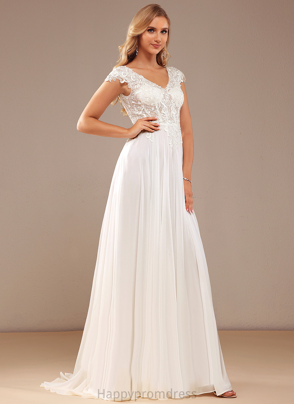 Wedding Abigail V-neck Sweep Dress A-Line Chiffon Wedding Dresses Lace Train With Lace