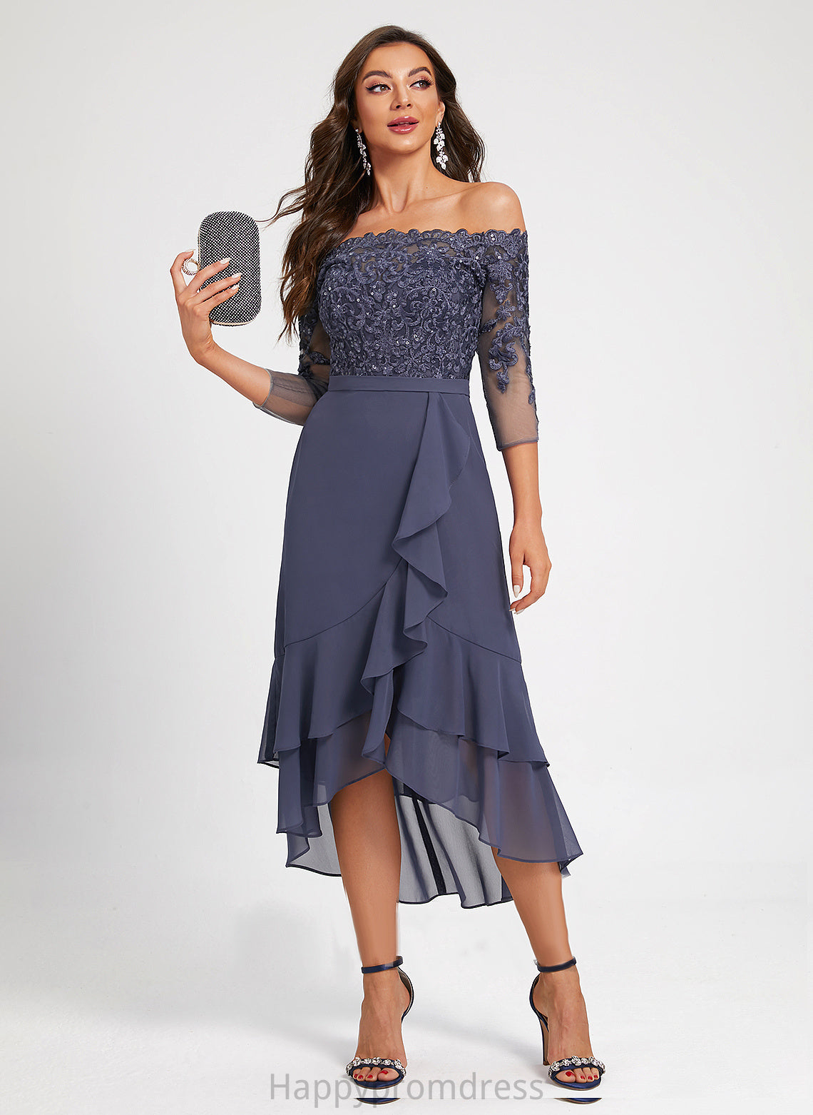 Off-the-Shoulder Asymmetrical Dress Chiffon Trumpet/Mermaid With Sequins Cocktail Gloria Cocktail Dresses