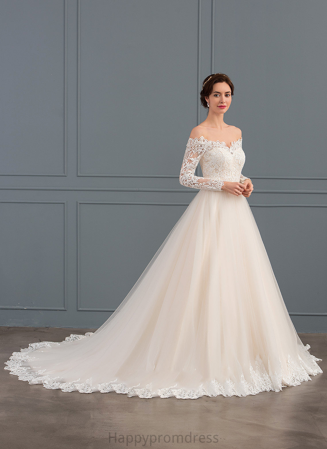 Wedding Dresses Chapel Lace Dress Tulle Off-the-Shoulder Wedding Carolina Ball-Gown/Princess Train