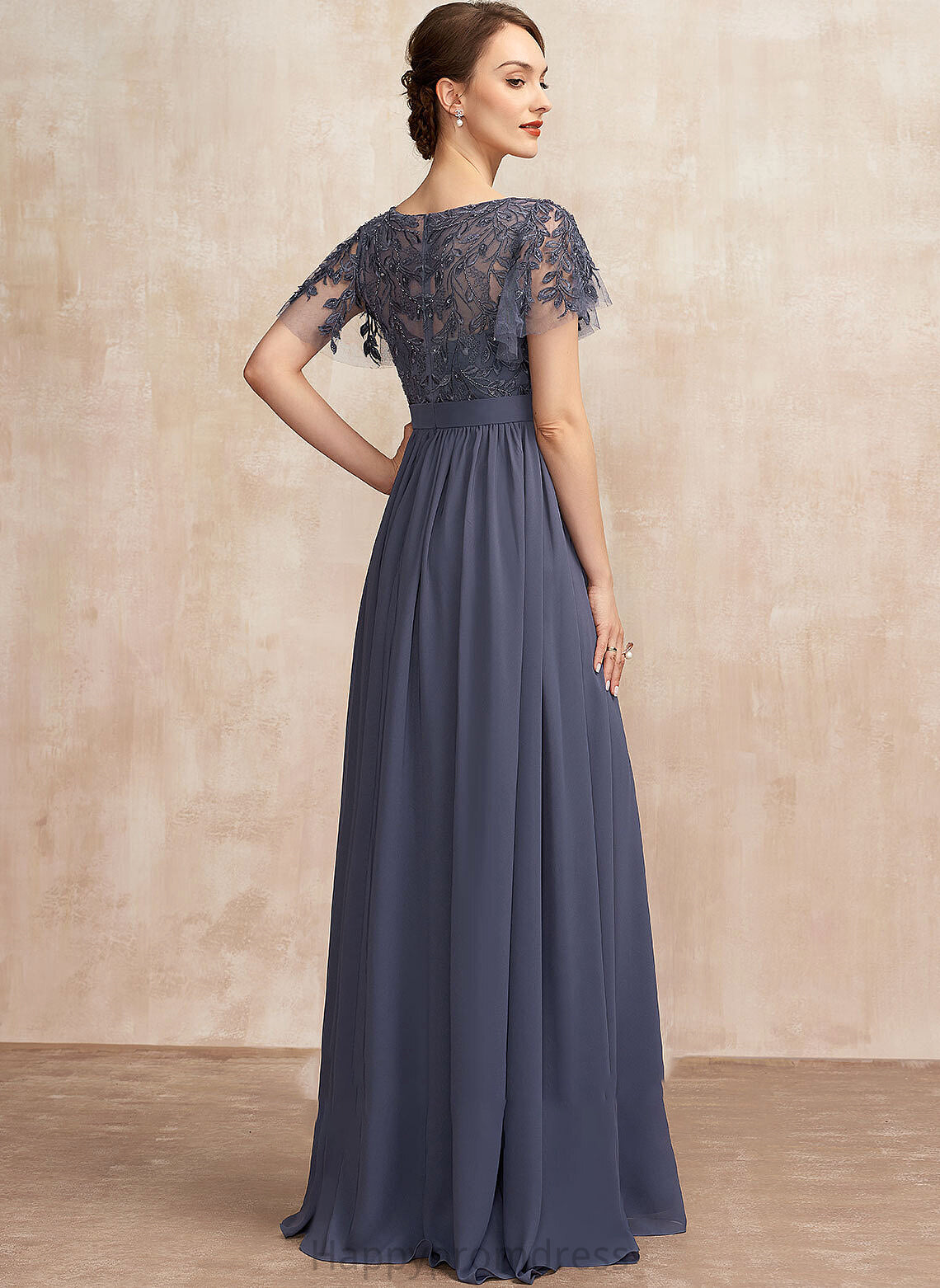 Floor-Length Scoop Lace Sequins of Harmony A-Line Bride Neck Chiffon the With Mother Dress Mother of the Bride Dresses