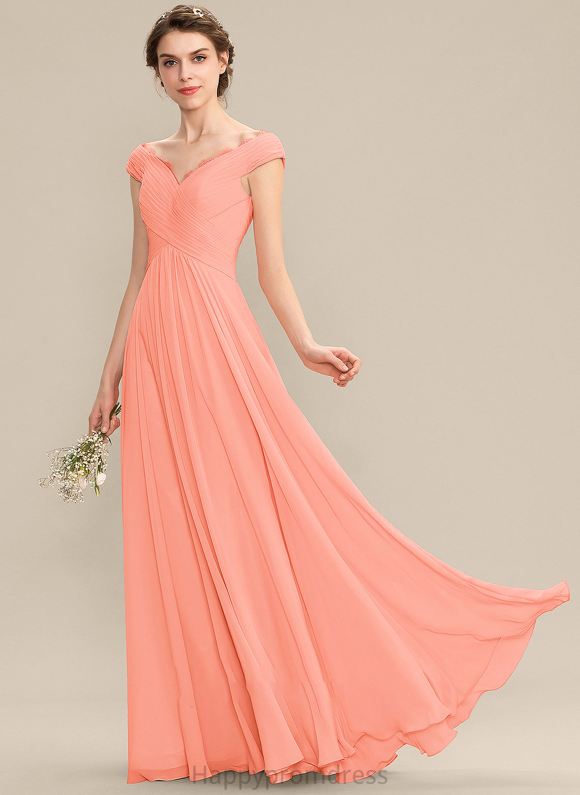 A-Line Off-the-Shoulder Floor-Length Fabric Embellishment Length Lace Silhouette Ruffle Neckline Willa Natural Waist Bridesmaid Dresses