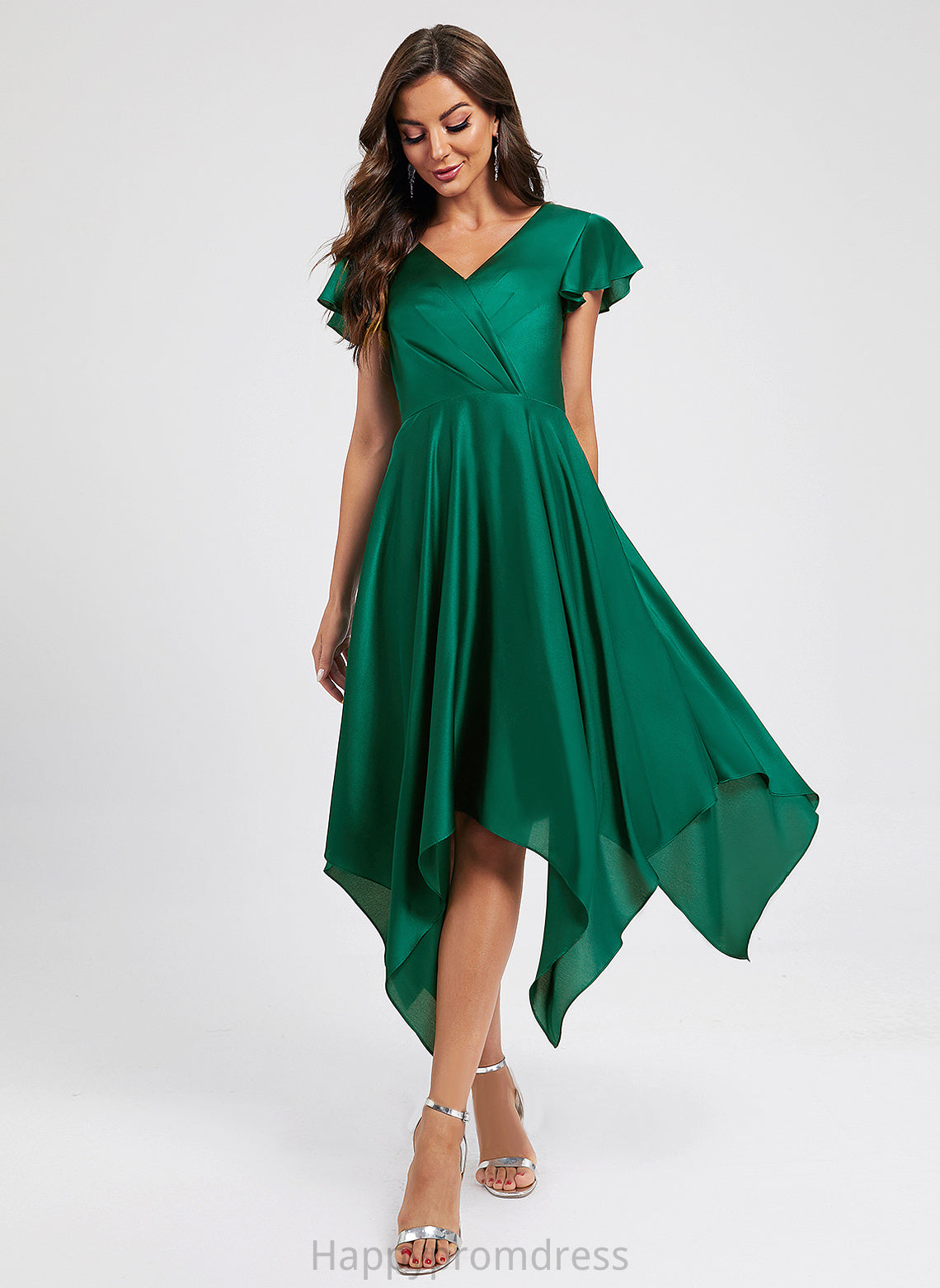 Tori A-Line Dress Pleated With V-neck Asymmetrical Cocktail Dresses Polyester Cocktail