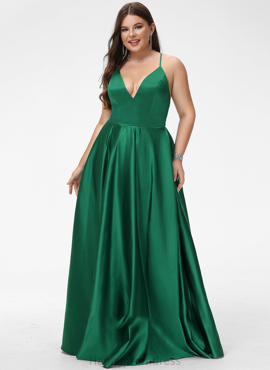 Floor-Length Satin Prom Dresses A-Line V-neck Ina