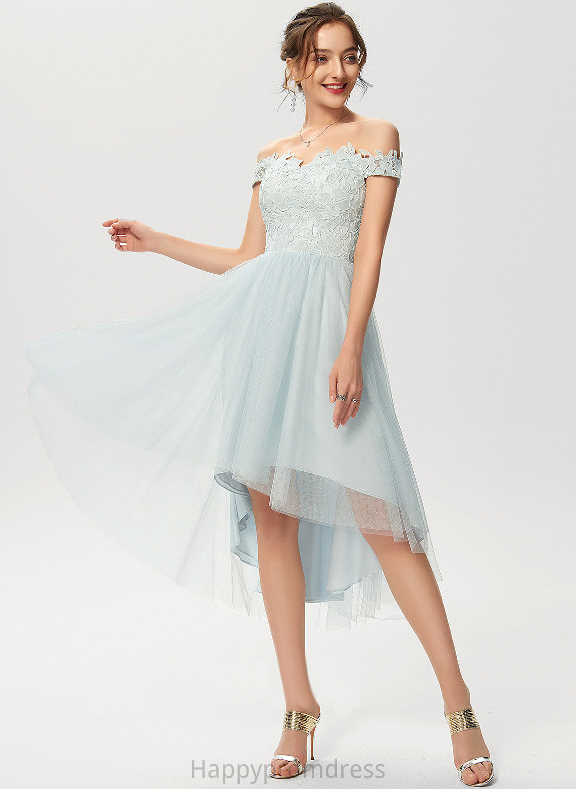 Lorena Dress Tulle Asymmetrical Cocktail Dresses Off-the-Shoulder Cocktail A-Line Lace