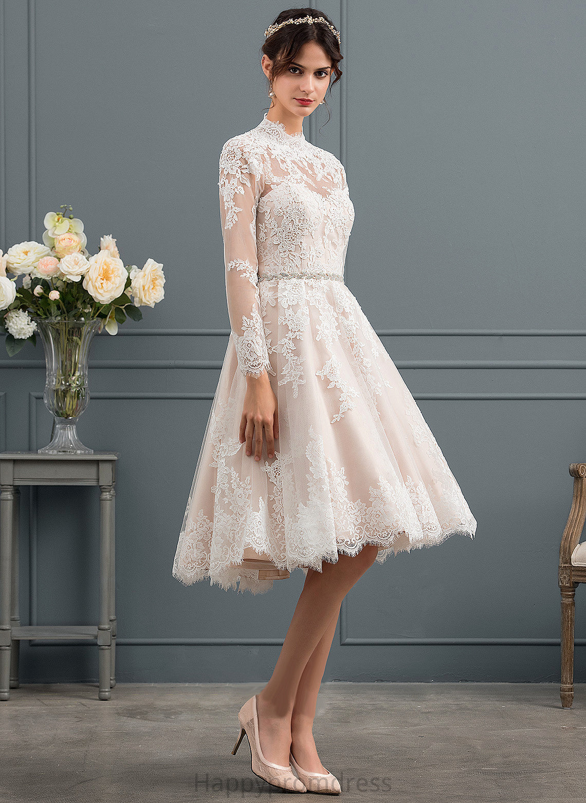 Wedding Dresses A-Line Knee-Length Janiyah Lace Tulle Illusion Dress Wedding