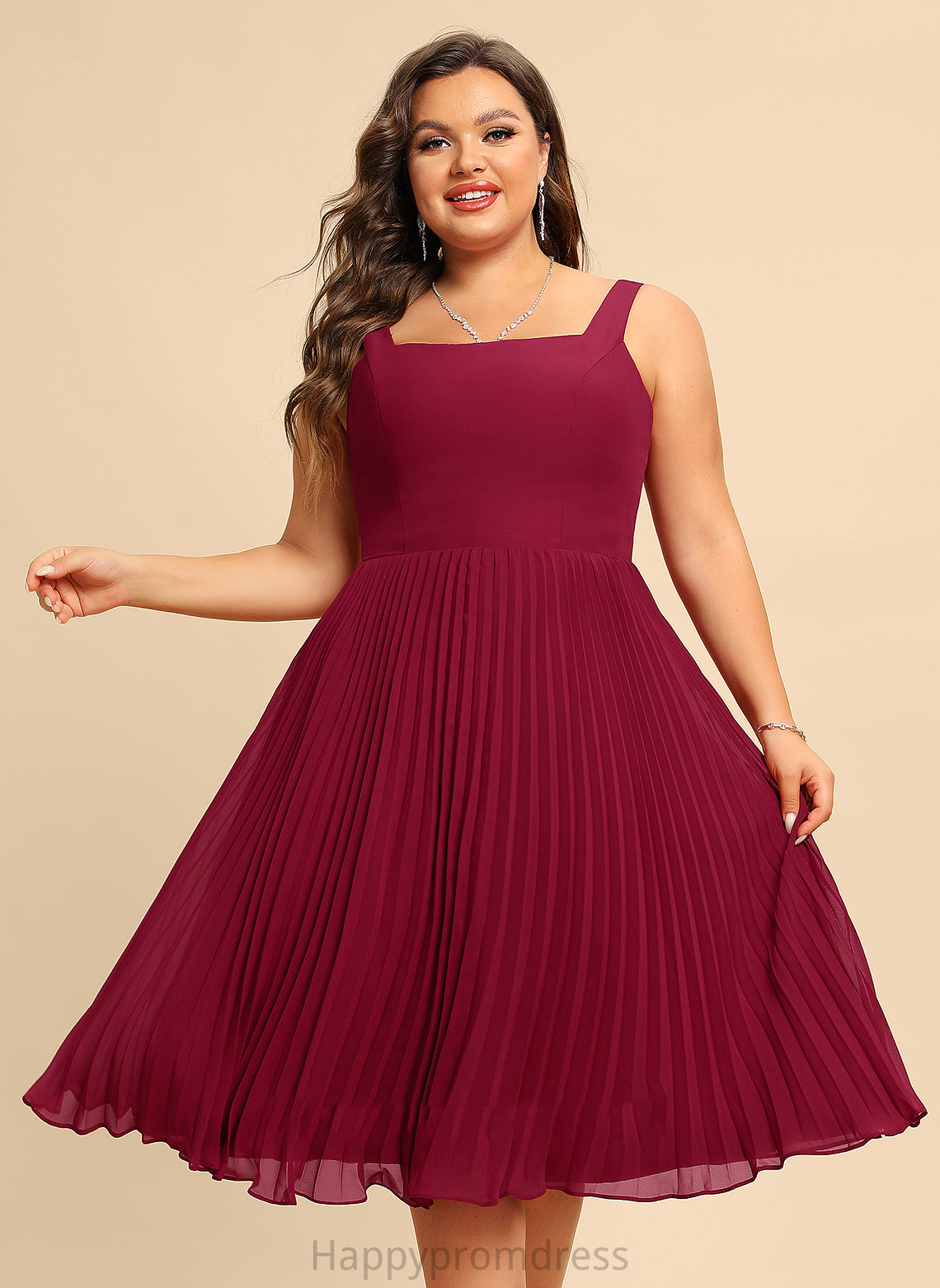 Homecoming Dresses Homecoming A-Line With Chiffon Square Pleated Neckline Knee-Length Dress Elaina