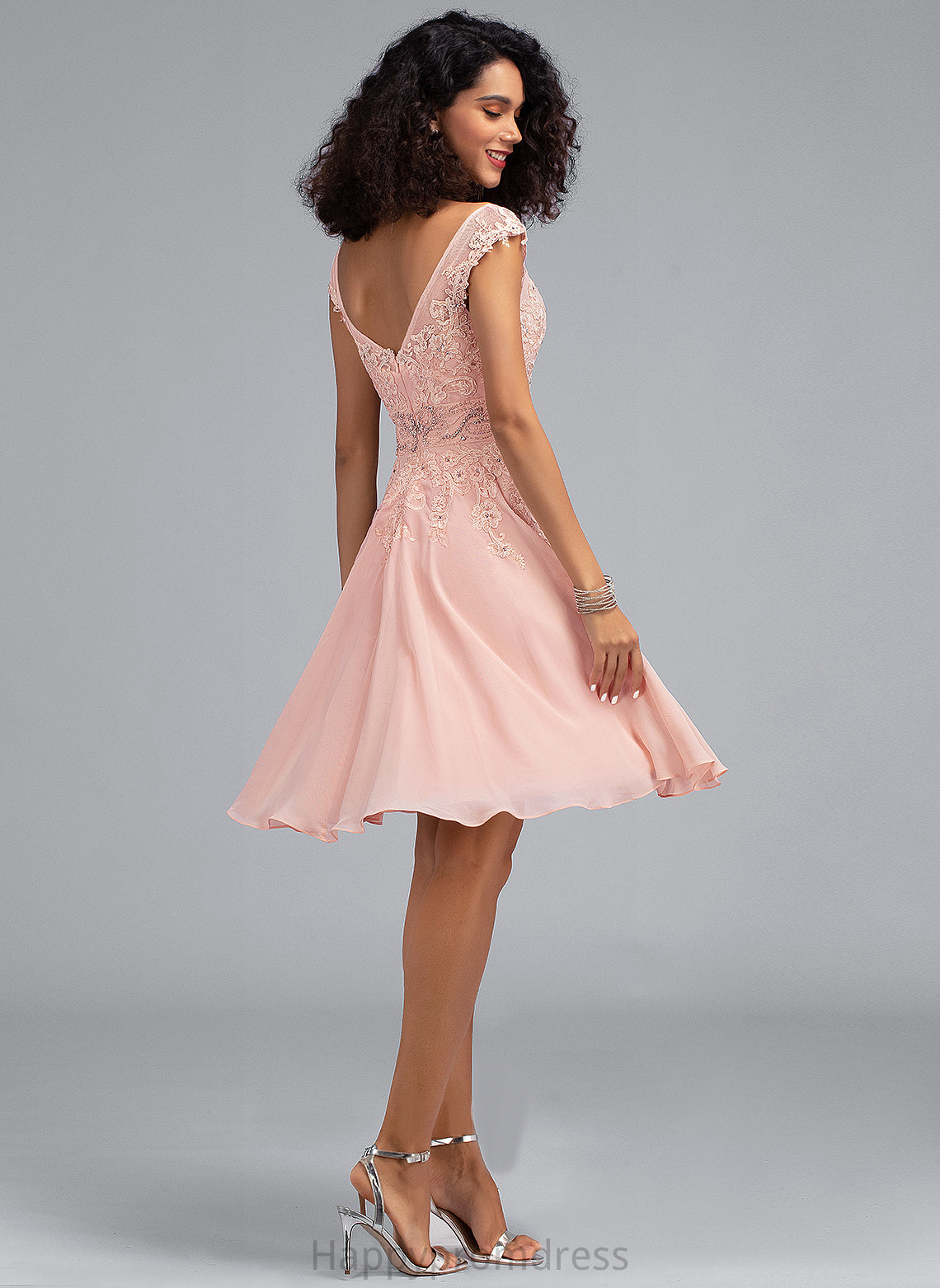 Ryleigh A-Line Cocktail Dress Chiffon Beading With Cocktail Dresses Lace Lace Knee-Length V-neck