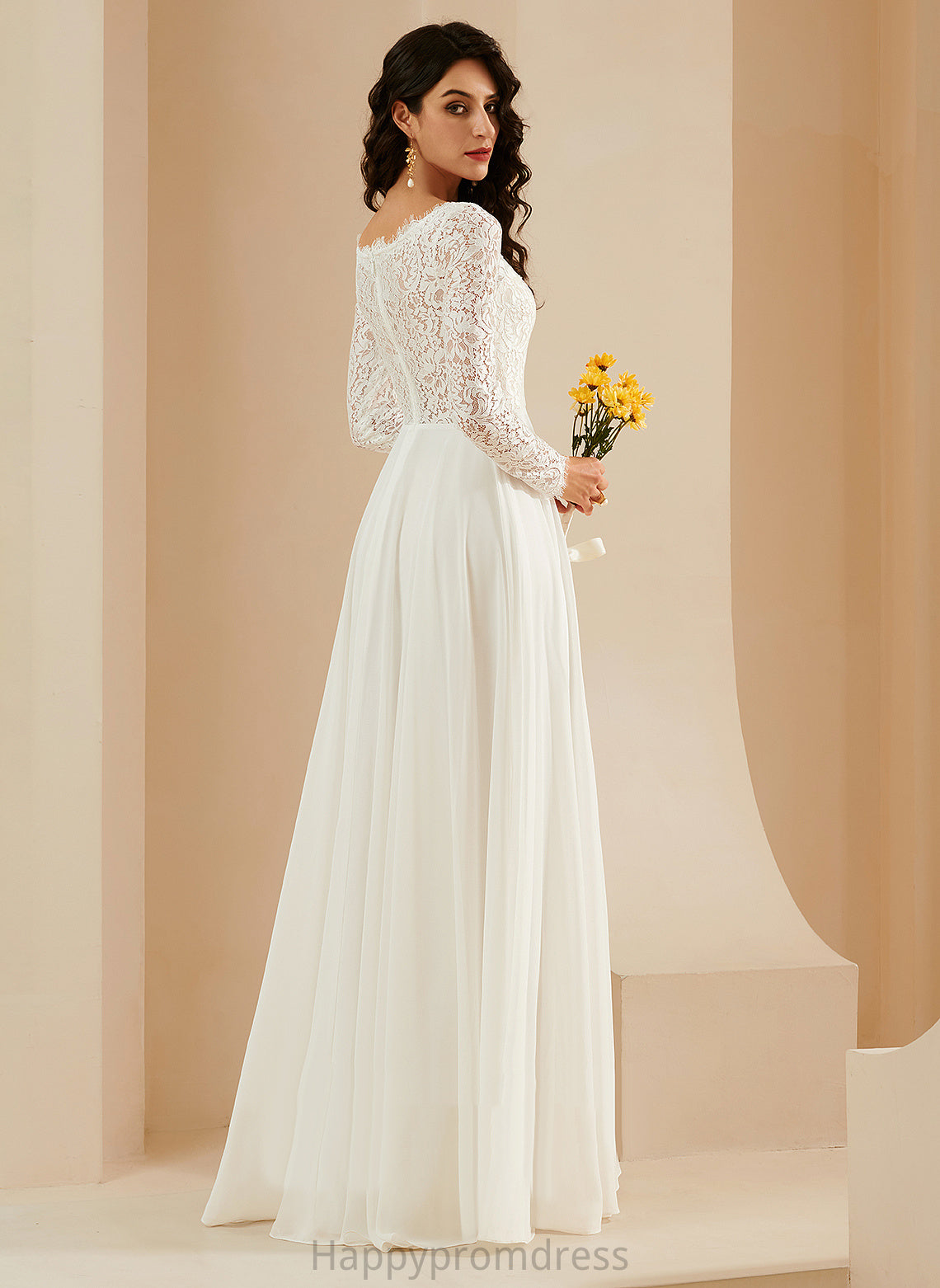 V-neck Lace Sweep Wedding Wedding Dresses A-Line With Chiffon Dress Train Jaidyn