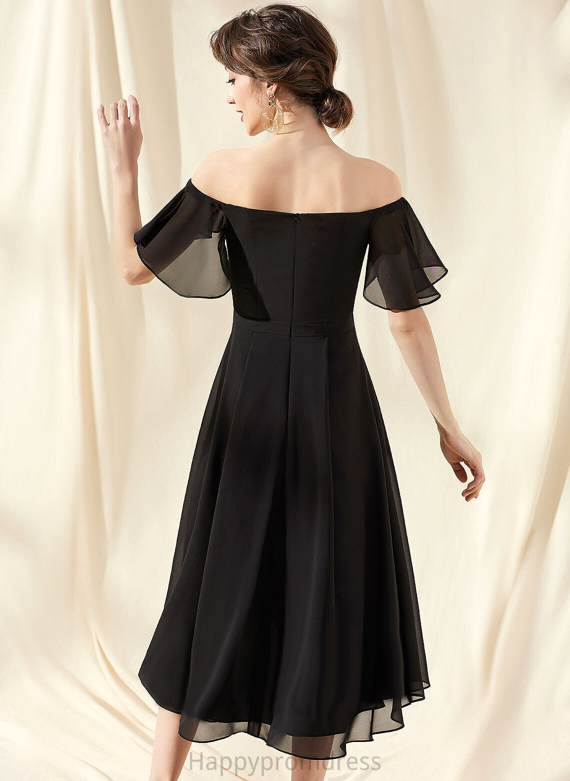 Chiffon Cocktail Jaqueline Off-the-Shoulder A-Line Asymmetrical Cocktail Dresses Dress With Cascading Ruffles