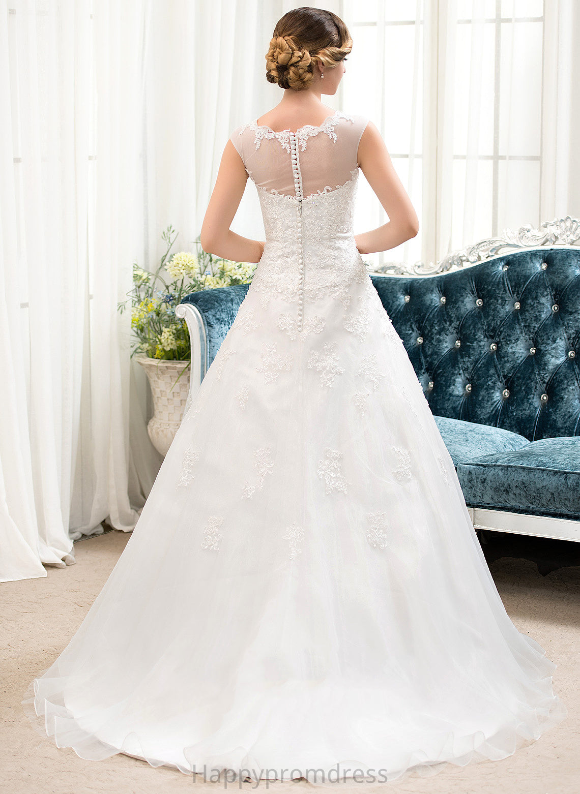 With Sweep Ball-Gown/Princess Illusion Dress Sequins Beading Organza Wedding Dresses Terri Train Wedding Lace Tulle