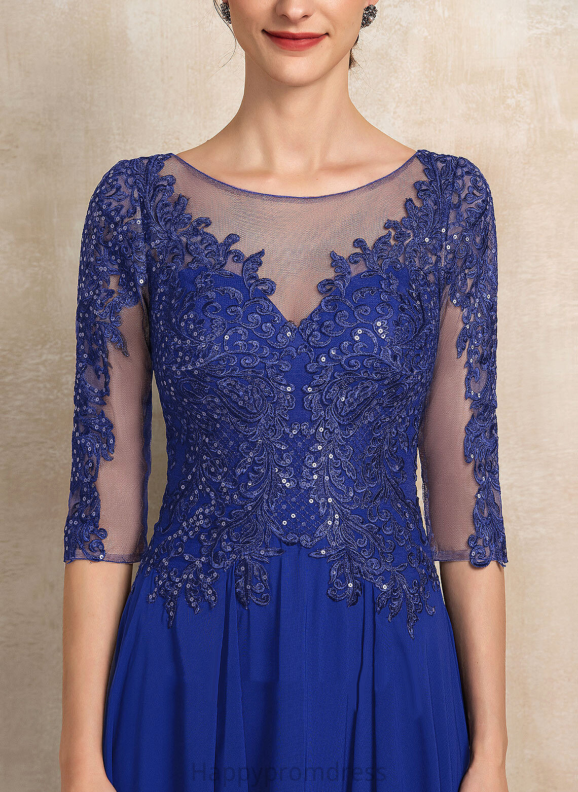 A-Line Lace Scoop Tea-Length With Cocktail Dress Chiffon Sequins Neck Cocktail Dresses Gill