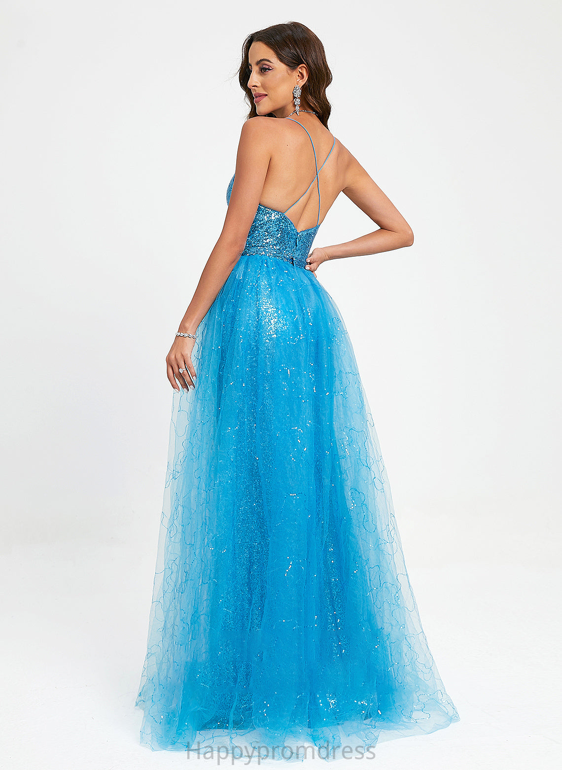 Prom Dresses Ball-Gown/Princess Karina Floor-Length Sequins Tulle With V-neck