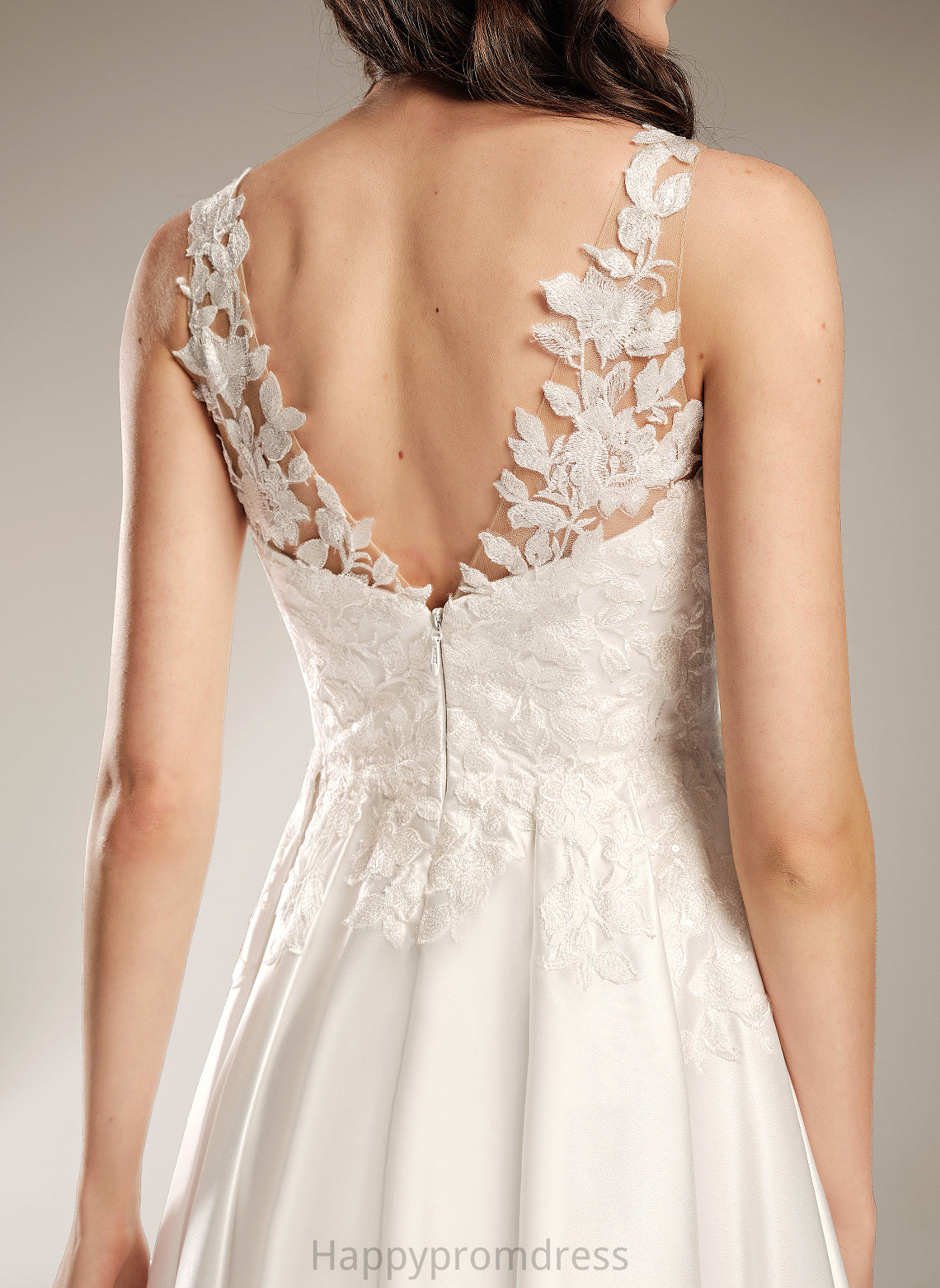 Wedding Dresses With Tea-Length Dress V-neck Wedding Satin Pockets A-Line Lace Jaycee