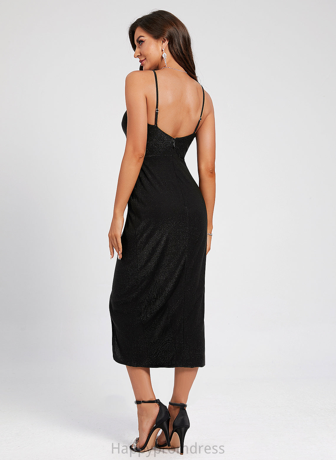 Alessandra Sheath/Column Cocktail Cocktail Dresses Polyester Tea-Length Dress Split With Front V-neck