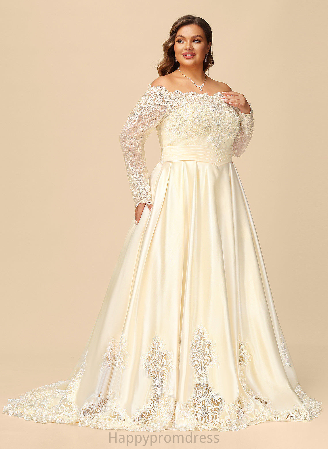 Wedding Dress Off-the-Shoulder Ball-Gown/Princess Wedding Dresses Sweep Lace With Train Beading Satin Yadira Sequins