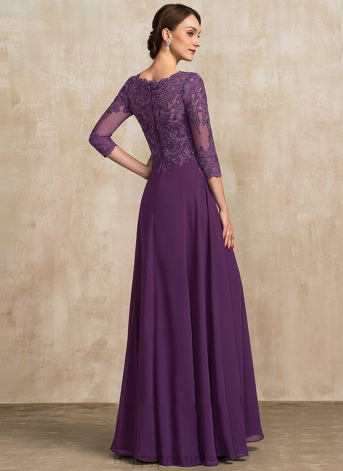 A-Line With Lace Dress Mother of the Bride Dresses Bride Scoop Neck Floor-Length of the Chiffon Sequins Rhianna Mother