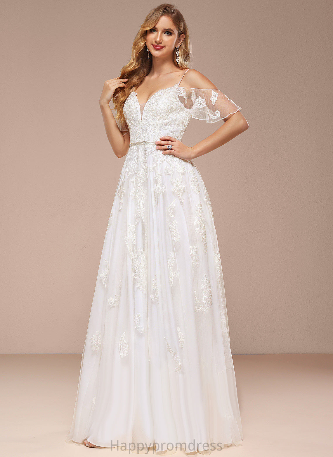 Tulle Lace Sequins Shiloh Shoulder Floor-Length Cold With Wedding Dresses A-Line Dress Beading Wedding