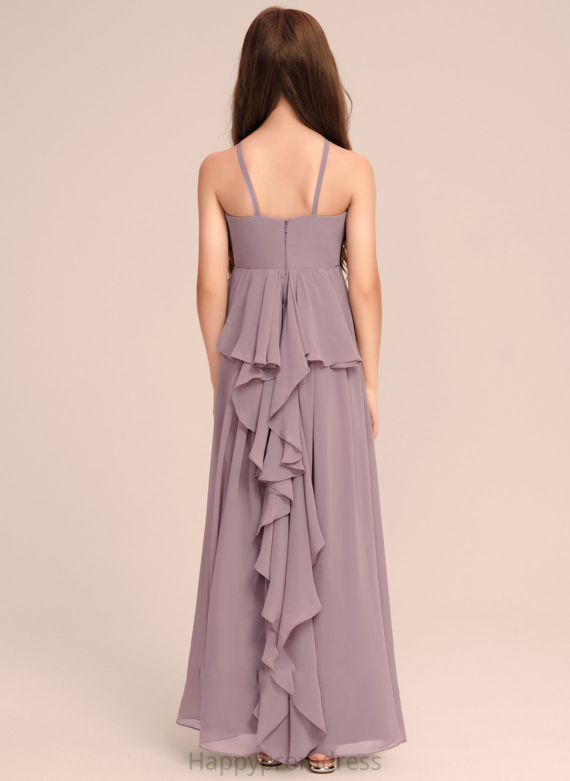 A-Line Ruffles Scoop Neck Floor-Length Junior Bridesmaid Dresses With Chiffon Mira Cascading