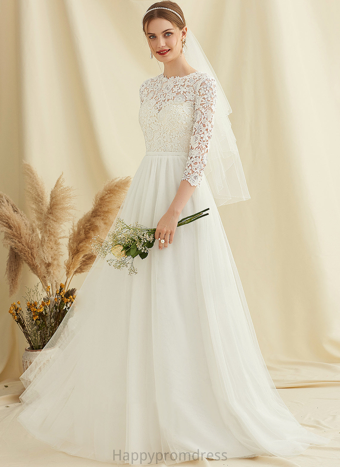 Train Sweep Lace Dress Wedding Brenna A-Line Tulle Wedding Dresses