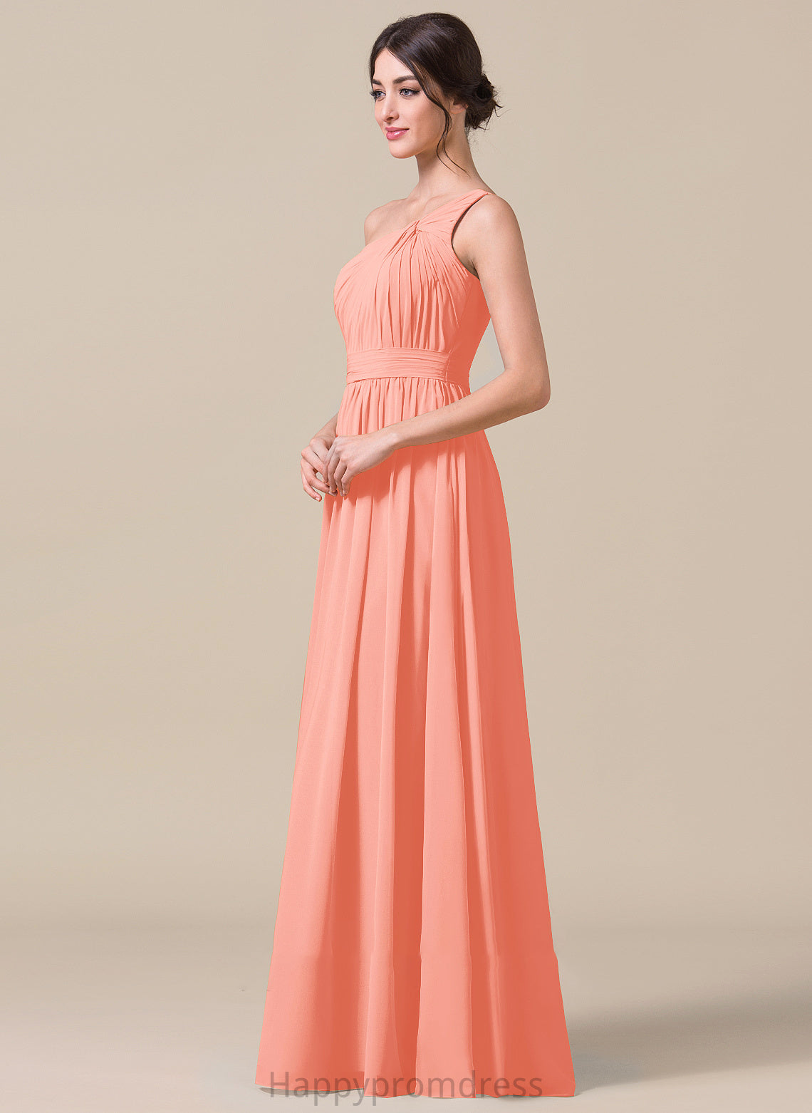 Embellishment Length Neckline Floor-Length Silhouette Fabric One-Shoulder Ruffle A-Line Kamora Sleeveless Natural Waist Bridesmaid Dresses