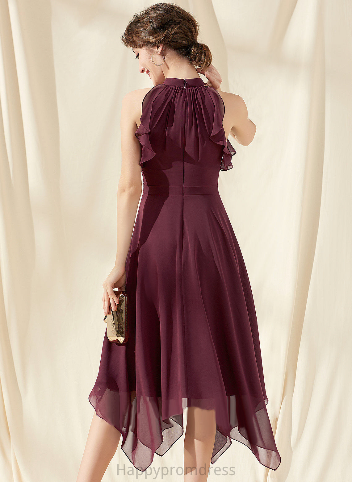 Scoop Cocktail With Chiffon Dress Neck Ruffles A-Line Payten Tea-Length Cascading Cocktail Dresses