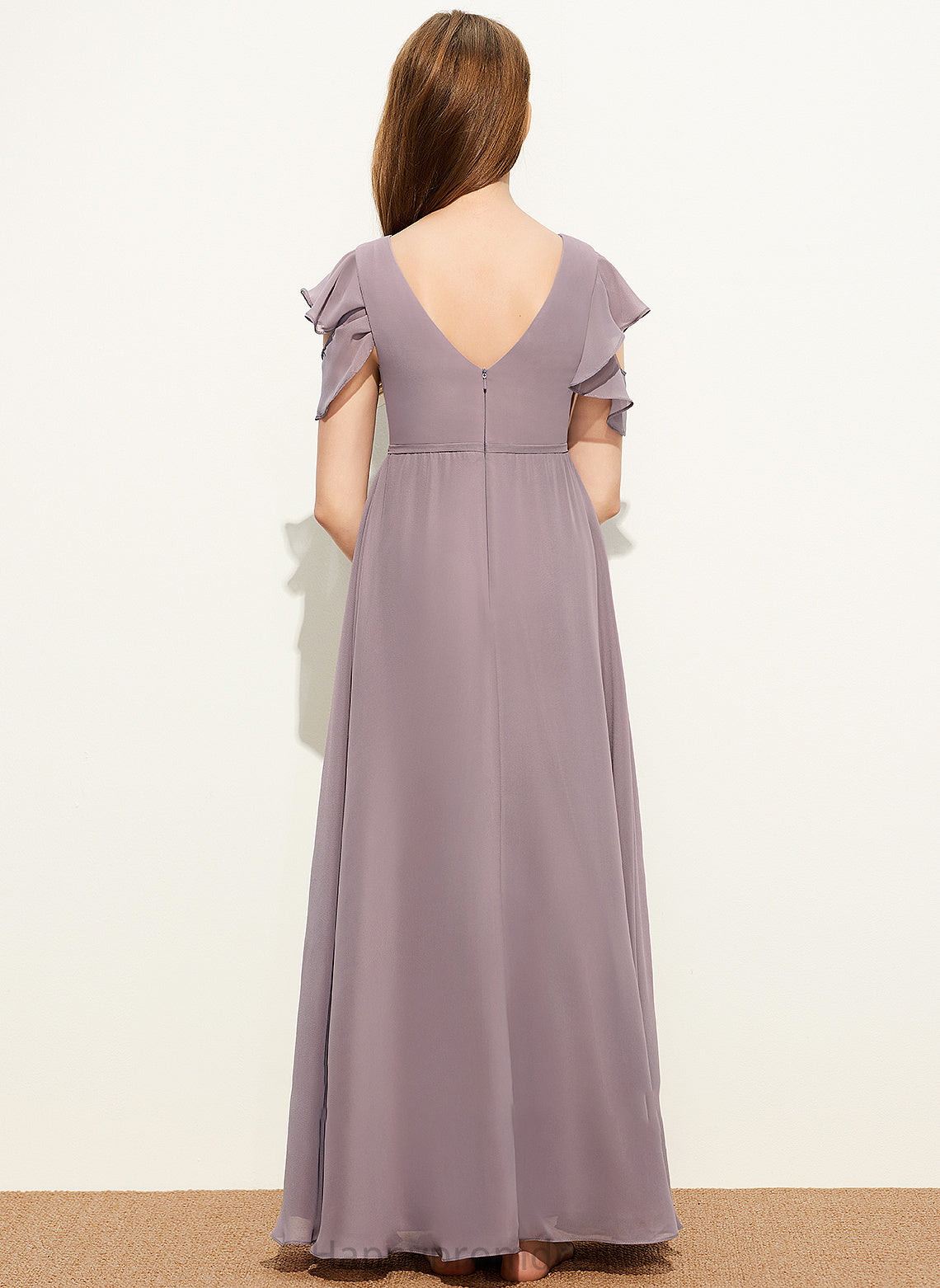 Neck Scoop Ruffles Cascading Floor-Length With Chiffon Junior Bridesmaid Dresses Corinne A-Line