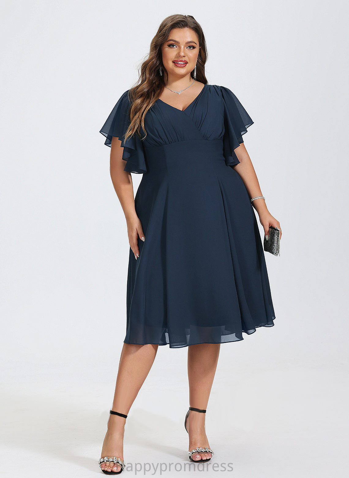 A-Line Cocktail Dresses Sal Knee-Length V-neck Chiffon Cocktail Dress