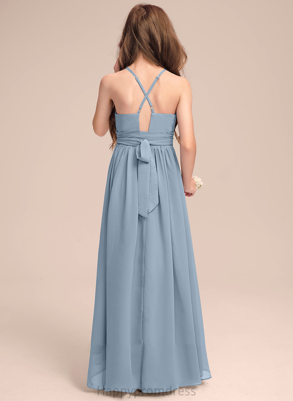 Kiersten With Scoop Junior Bridesmaid Dresses A-Line Chiffon Asymmetrical Ruffle Neck Bow(s)