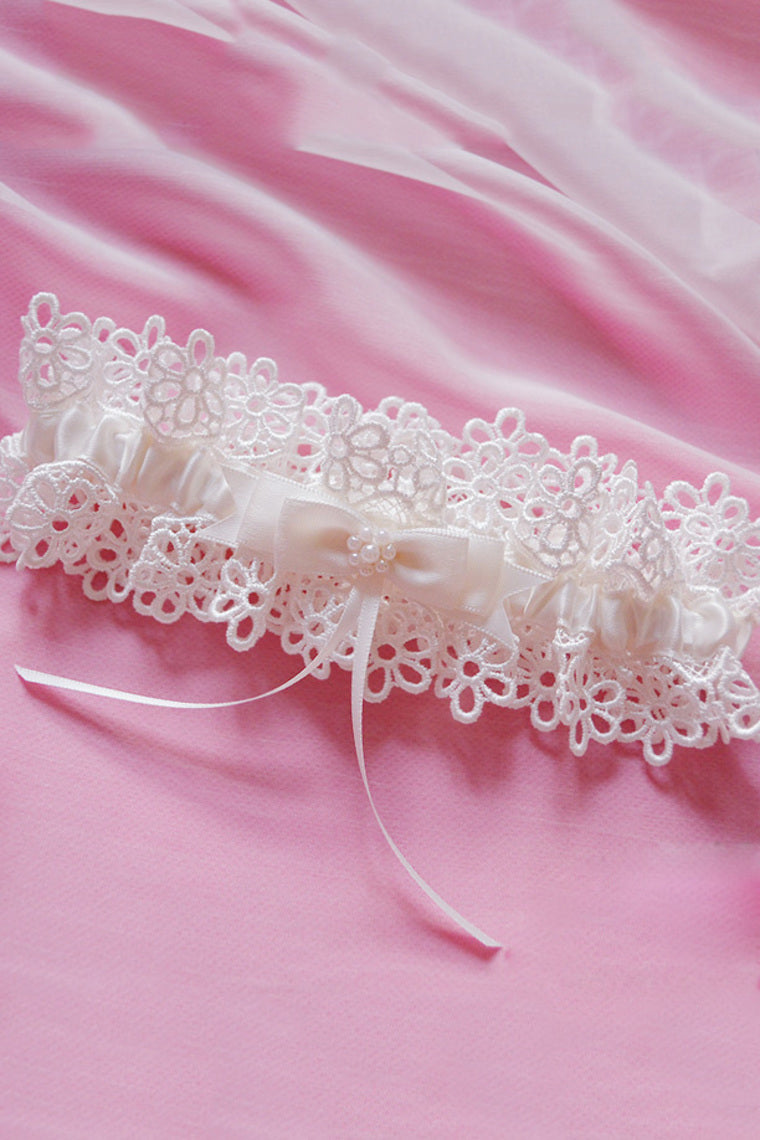 Unique Satin/Lace With Bowknot/Beads Wedding Garters