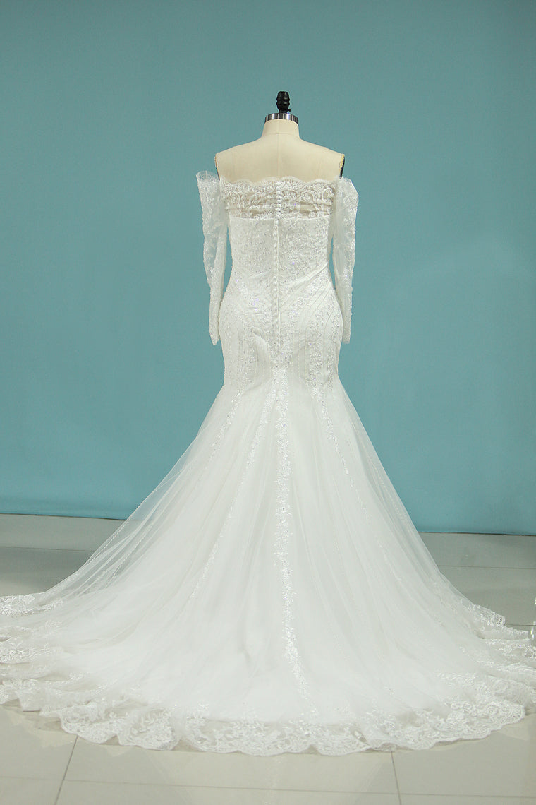 2024 Wedding Dresses Mermaid  Strapless Chapel Train With Applique Zipper Back